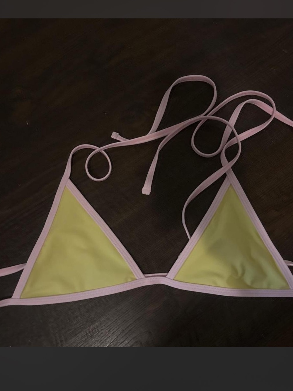 edikted Yellow Triangle Bikini Top and bottom 
with Pink Trim